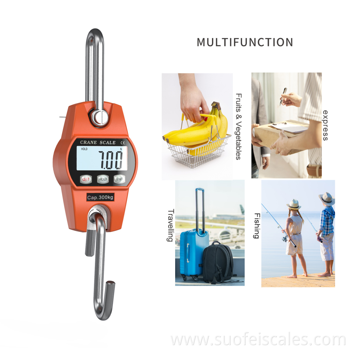 sf-916 OCS Mini Industrial Digital Crane Electronic Balance 300kg Hanging Scale Hook Crane Scale